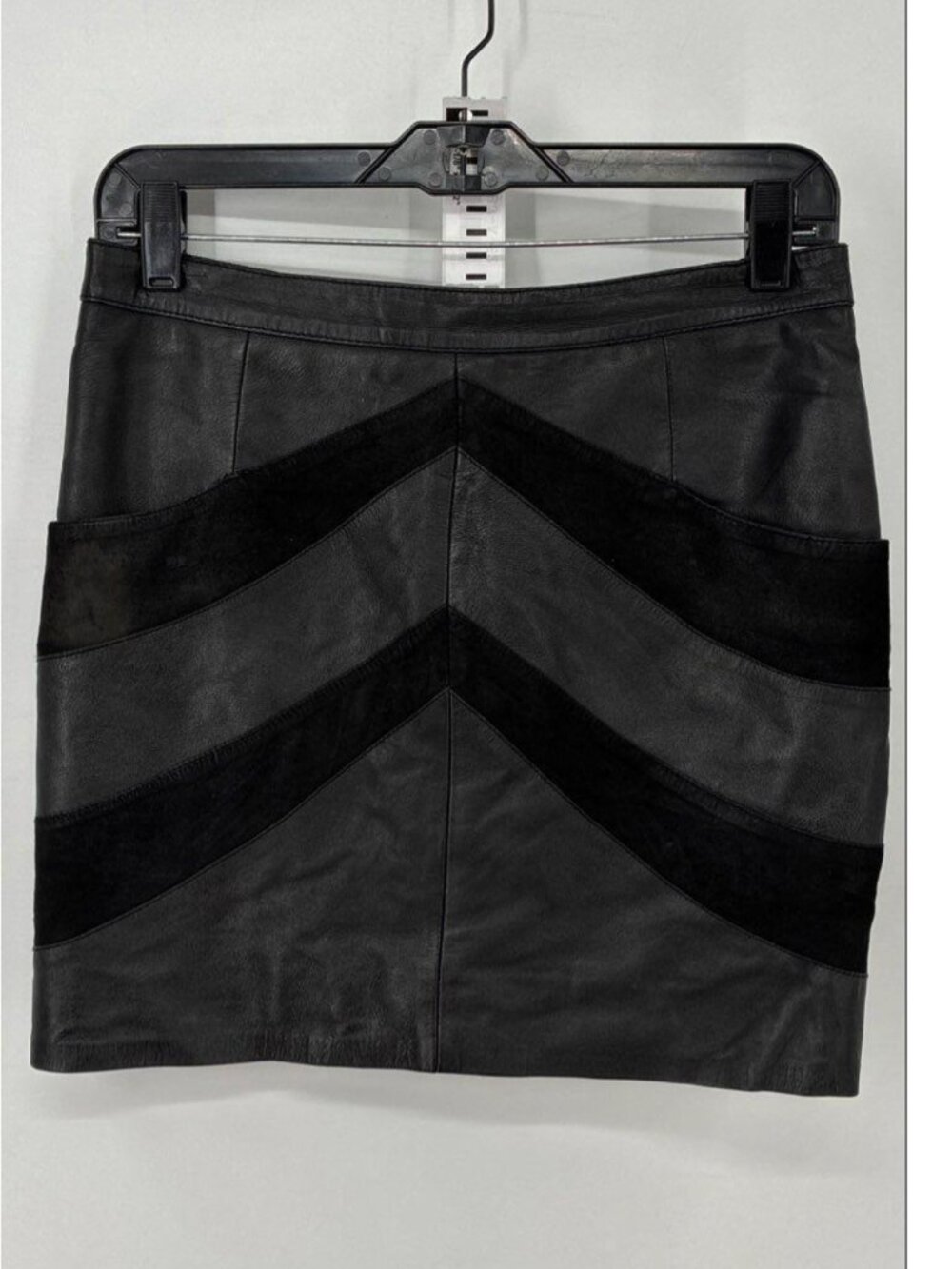 Maje Enjole Black Lamb Leather Suede Chevron Mini Skirt FR 38 / US 6